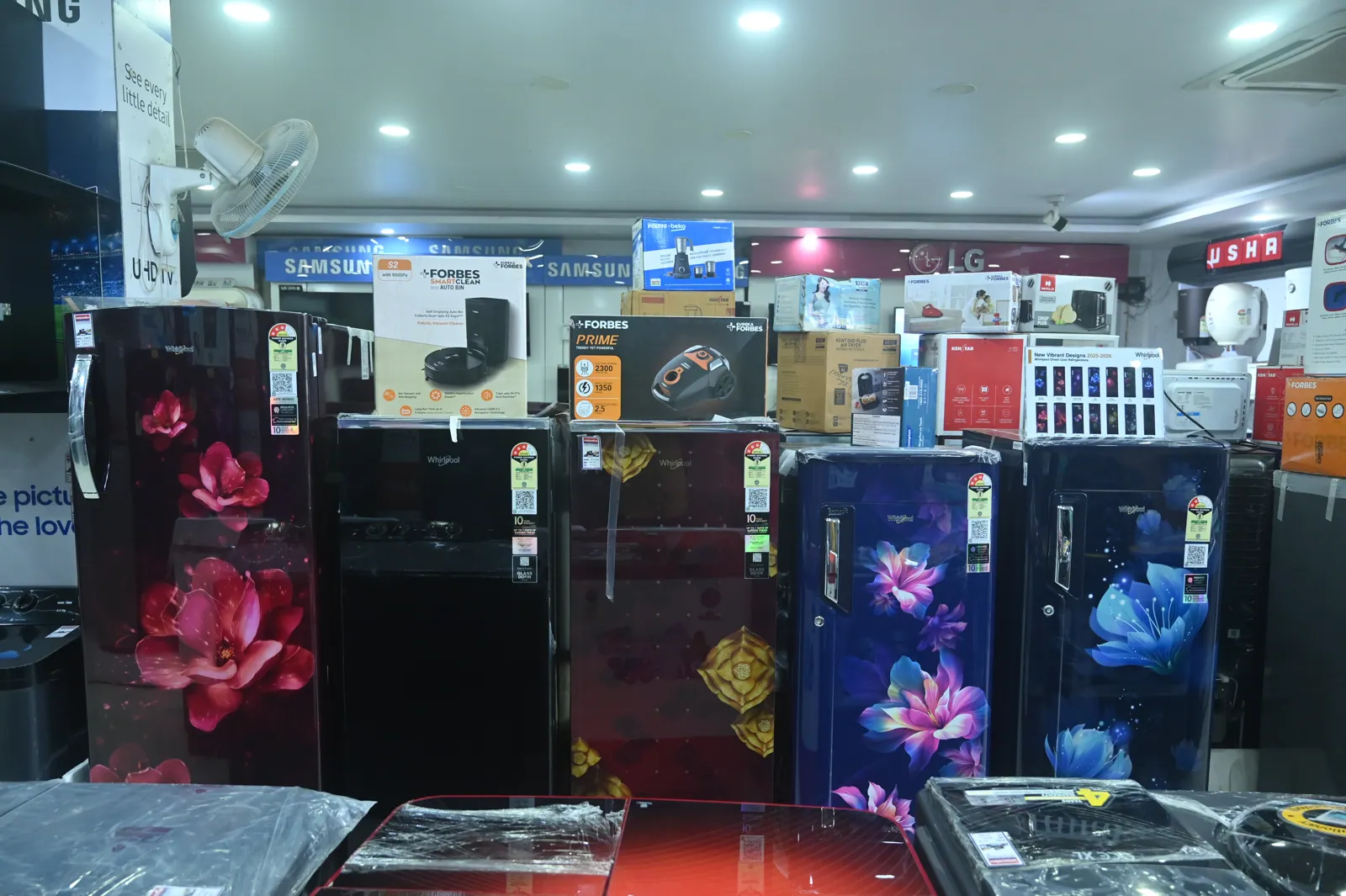 Refrigerator displays in the store